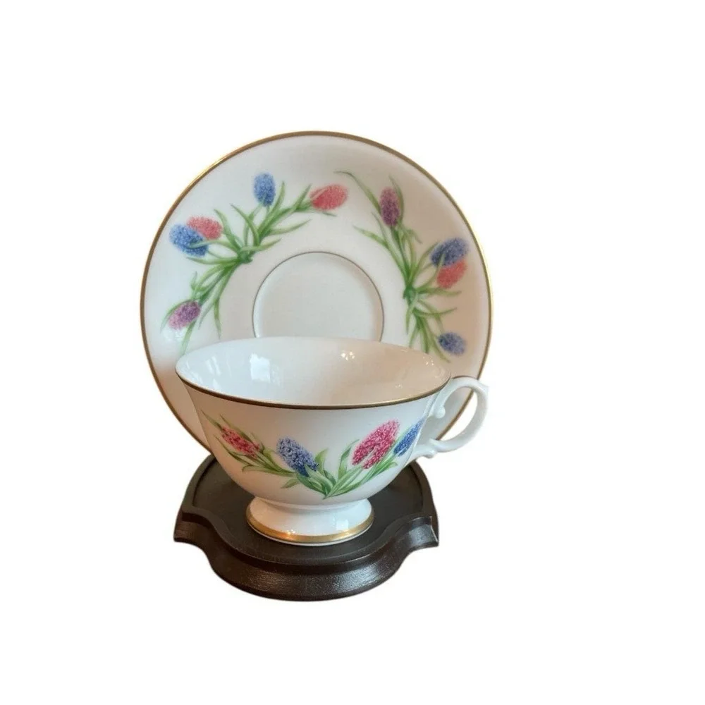 Franklin Porcelain 1981 Hyacinth Teacup Saucer Stand Ronald Van Ruyckevelt Japan